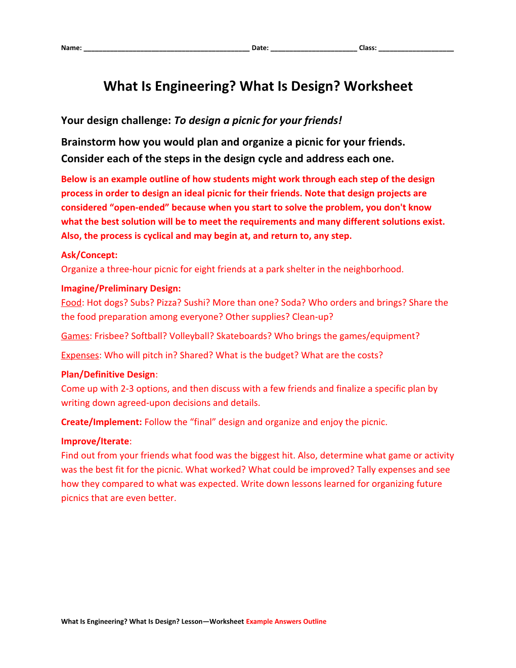 What Is Engineering? What Is Design? Worksheet