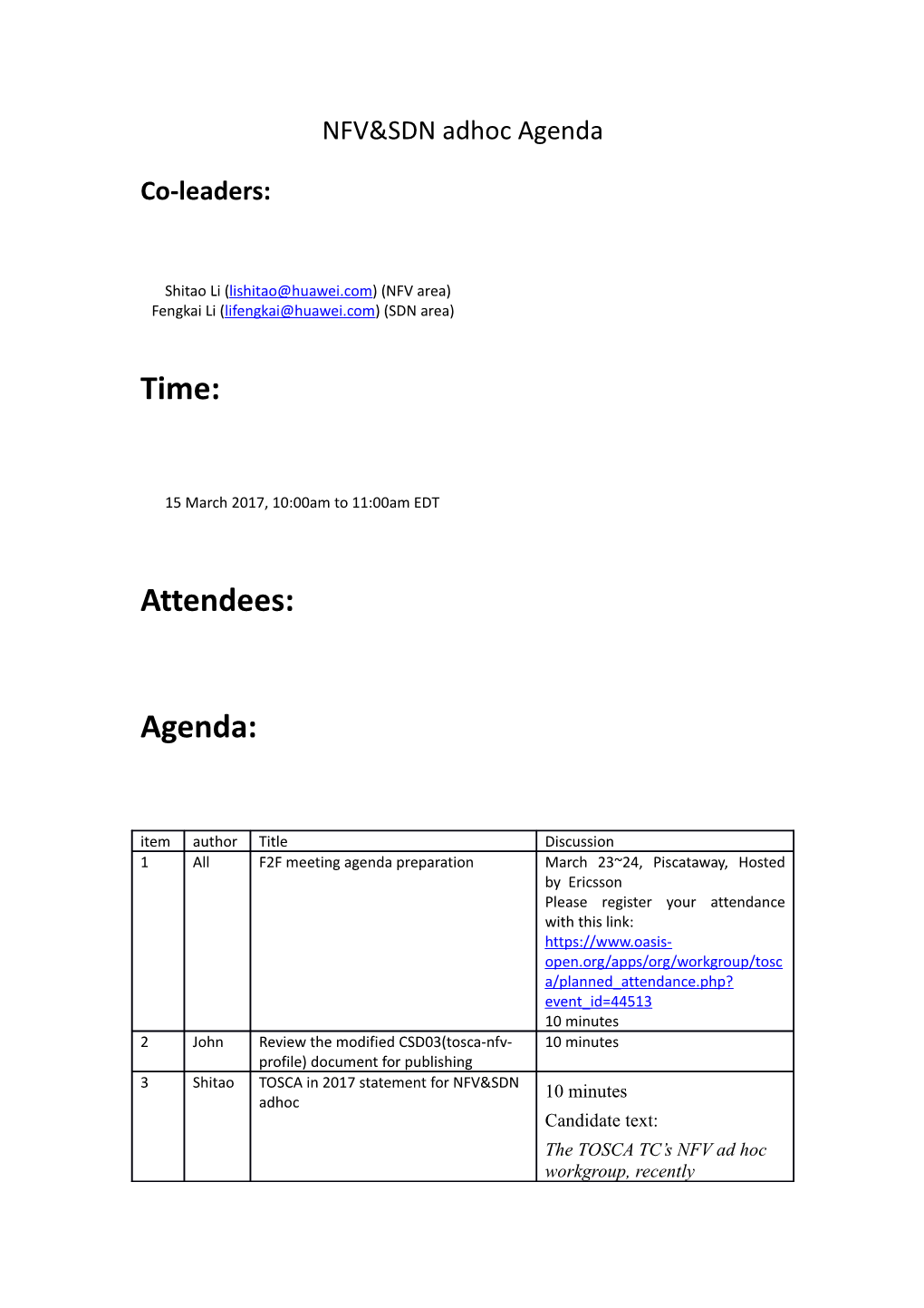 Agenda Plan for Piscataway Meeting