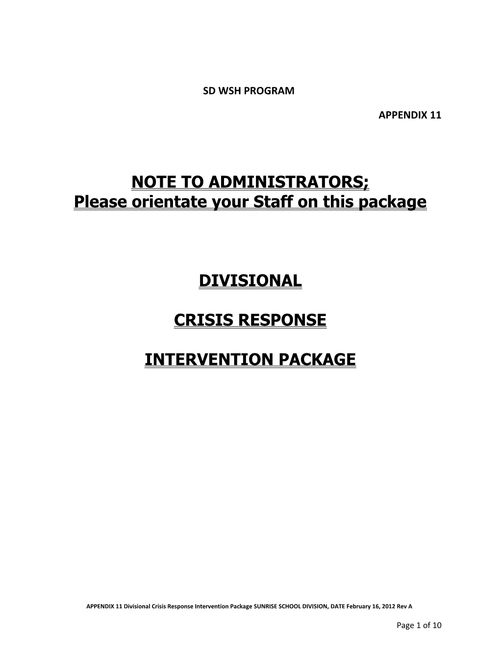 APPENDIX 11 Divisional Crisis Response Intervention Package