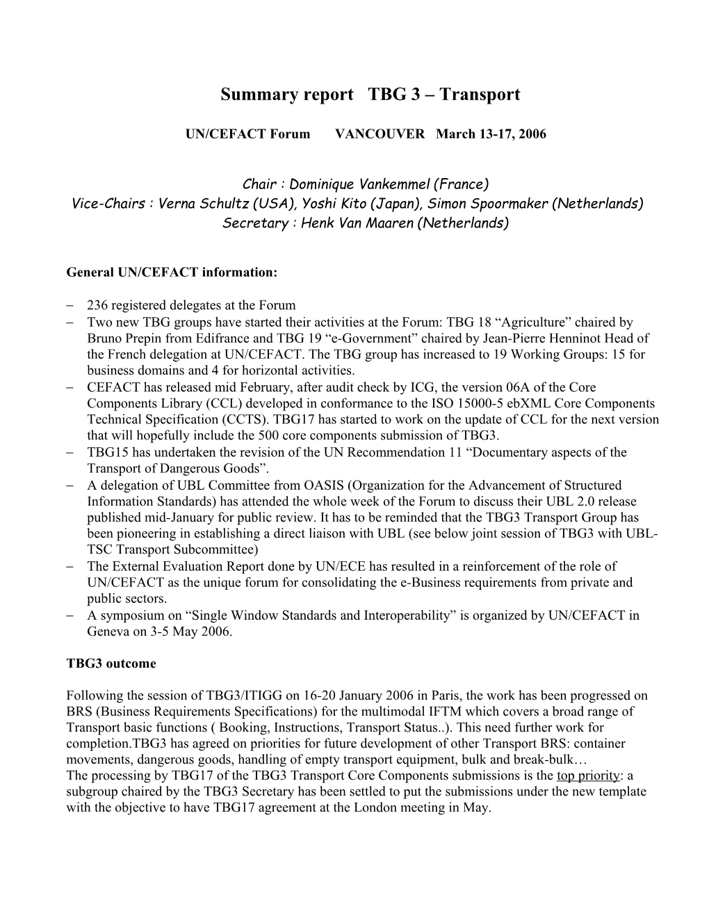 Summary Report TBG 3 Transport