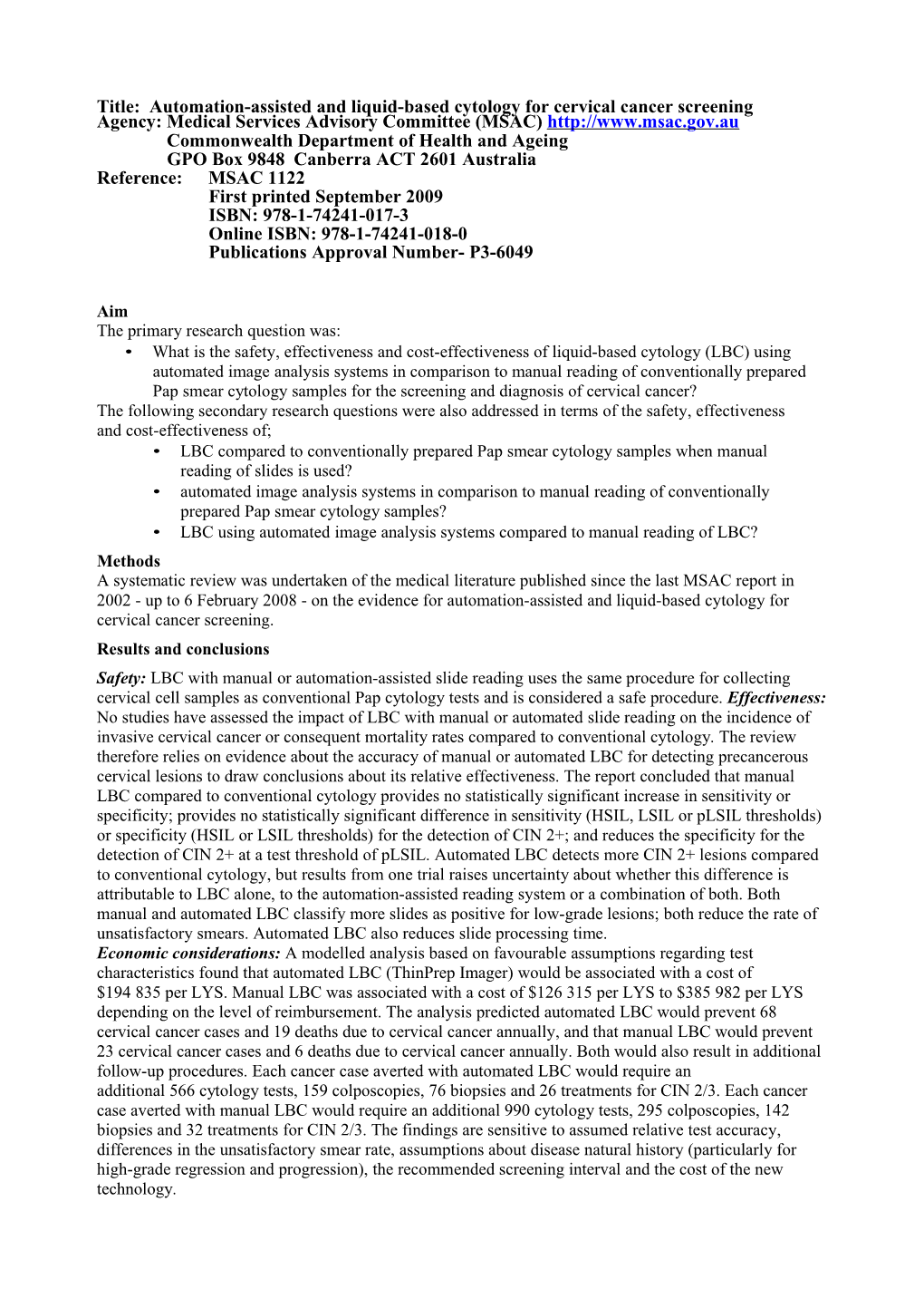 LBC One-Page Summary FINAL100909