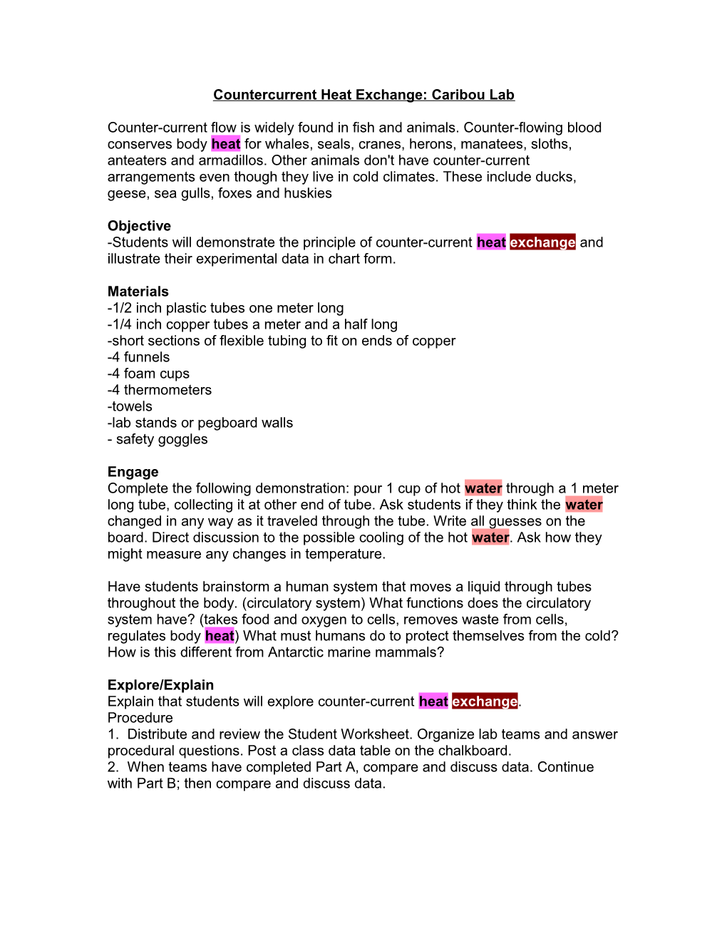 Countercurrent Heat Exchange Lab Explanation