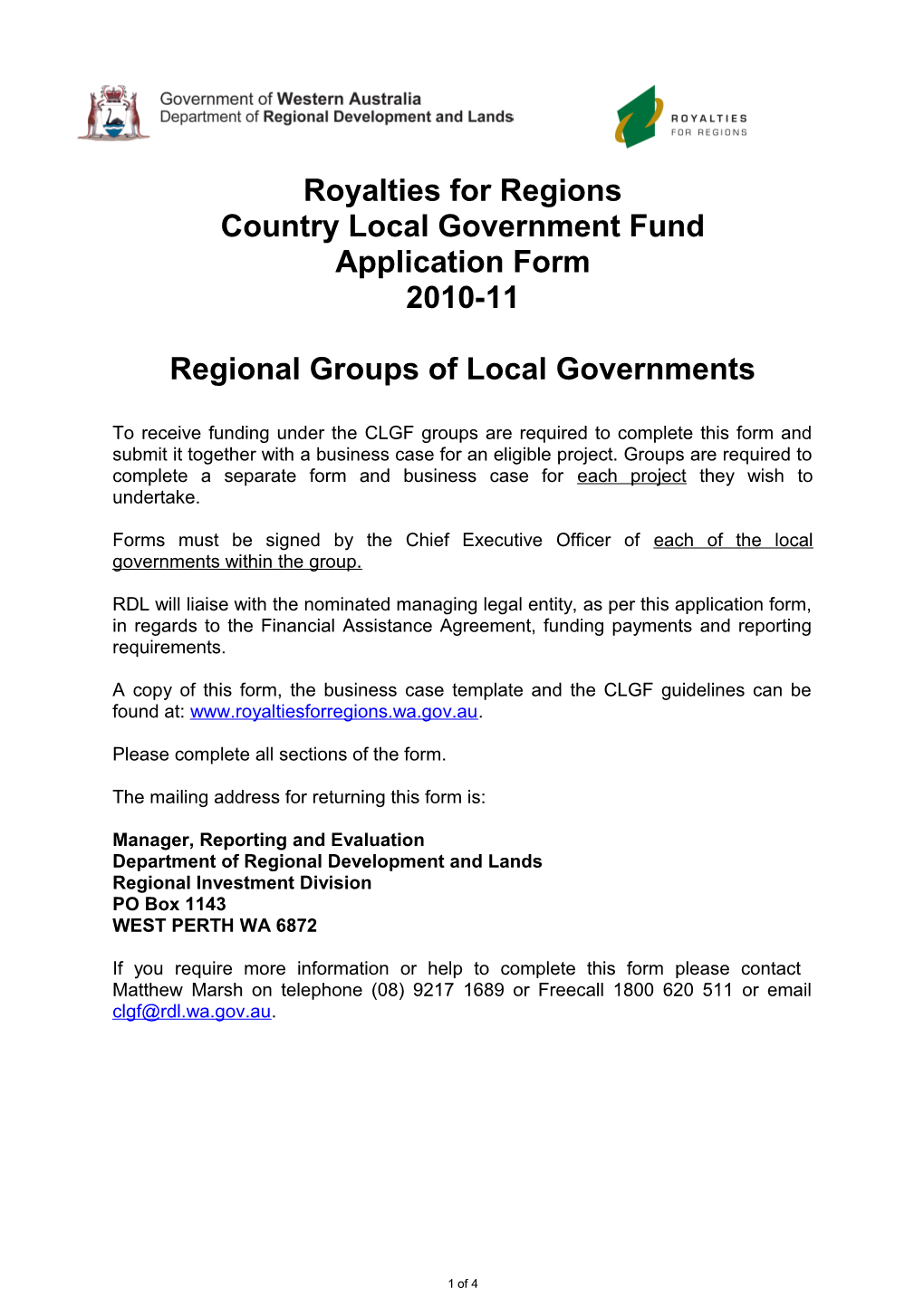CLGF (2010-11) Regional Groups of Local Governments Application Form