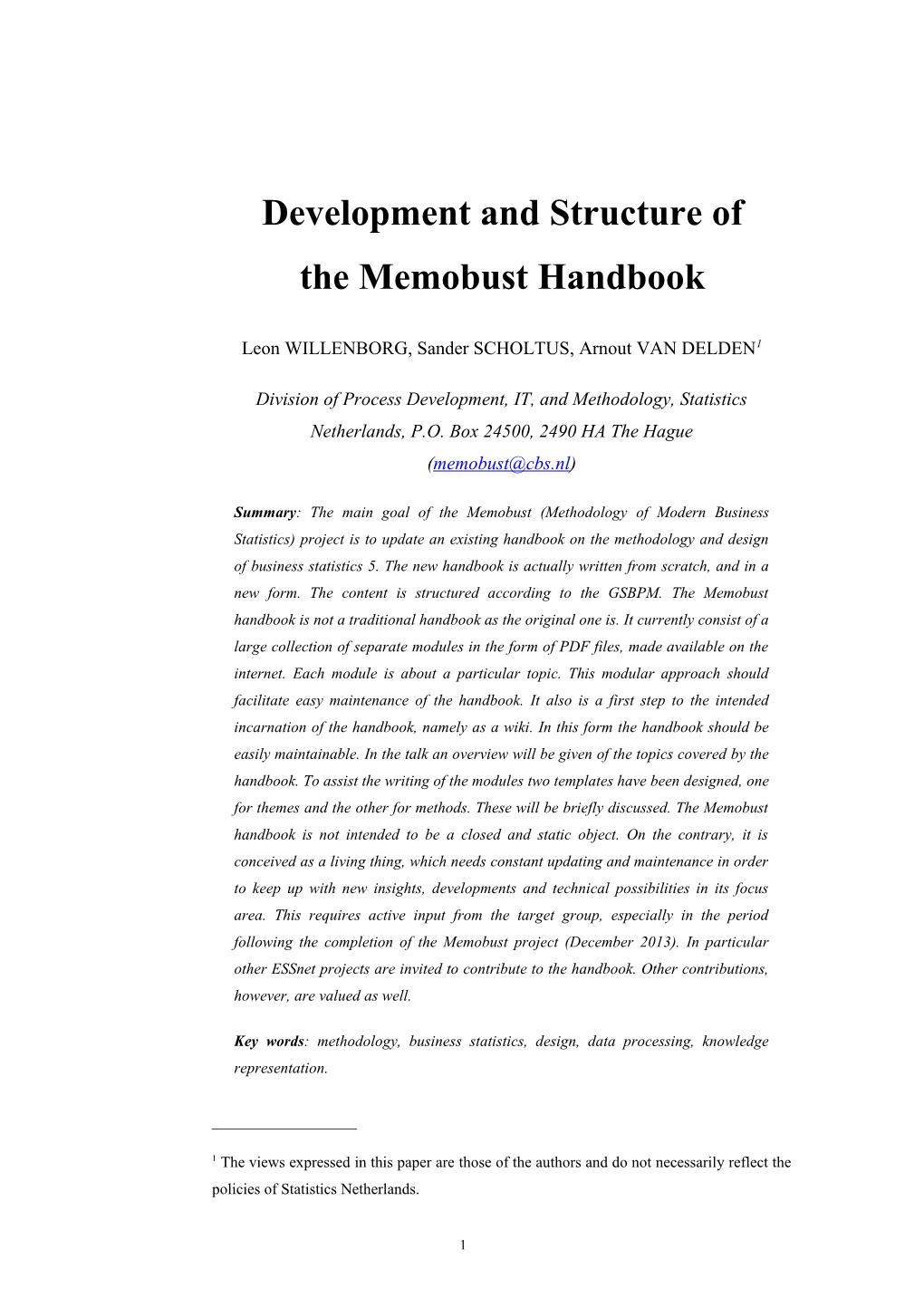 Development and Structure of the Memobust Handbook
