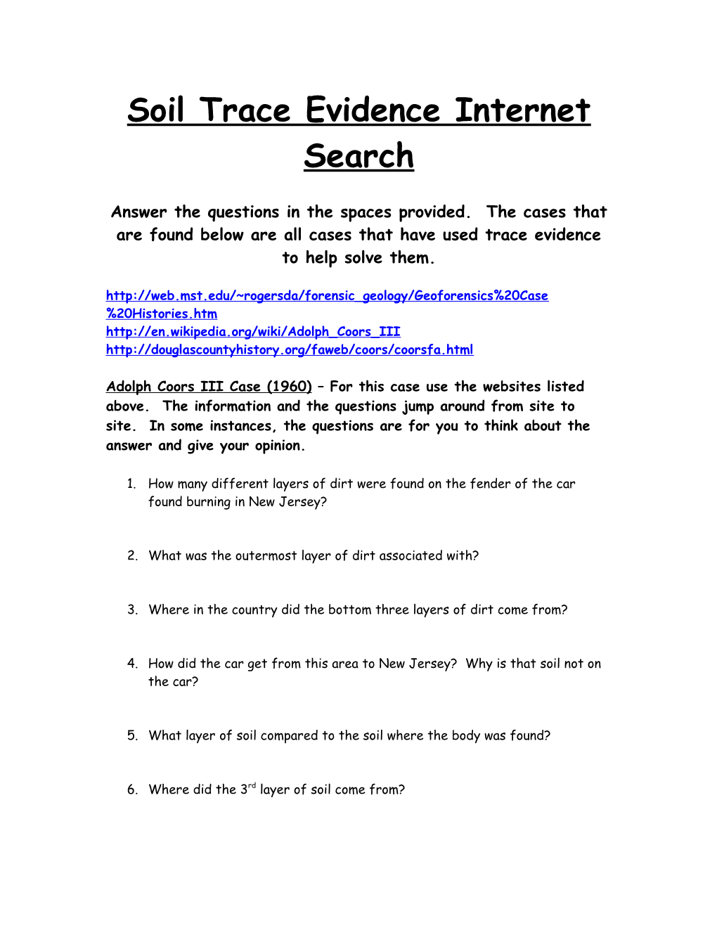 Soil Trace Evidence Internet Search