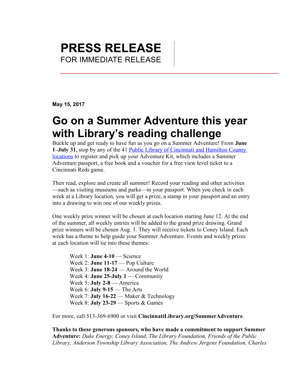 Go on a Summer Adventure This Year with Library S Reading Challenge