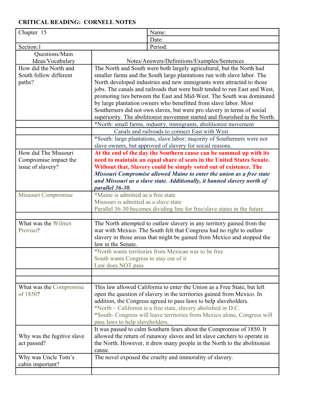 Critical Reading: Cornell Notes