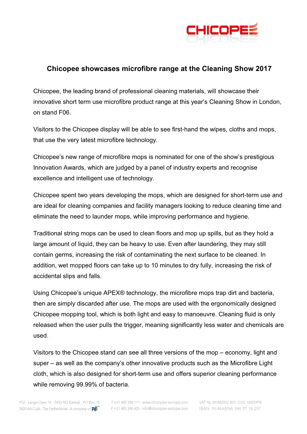 Chicopee Showcases Microfibre Range at the Cleaning Show 2017