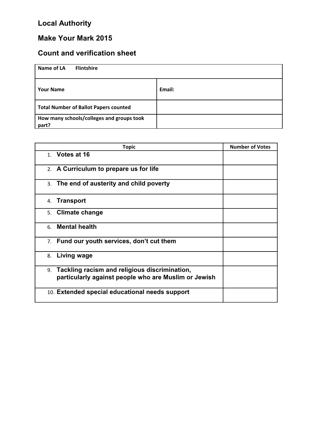 Count and Verification Sheet s10