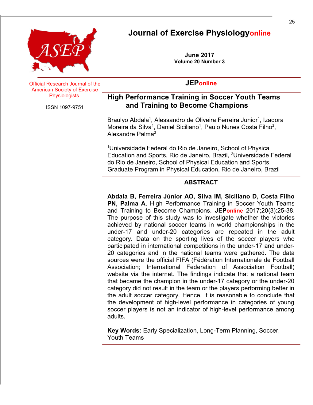 High Performance Training in Soccer Youth Teams and Training to Become Champions