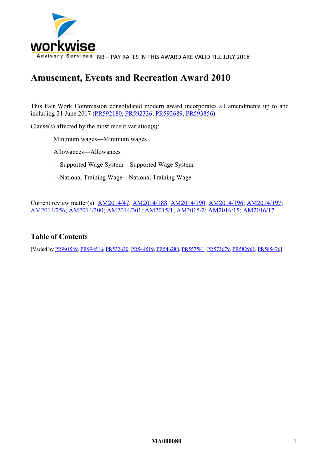 MA000080 - Amusement, Events and Recreation Award 2010