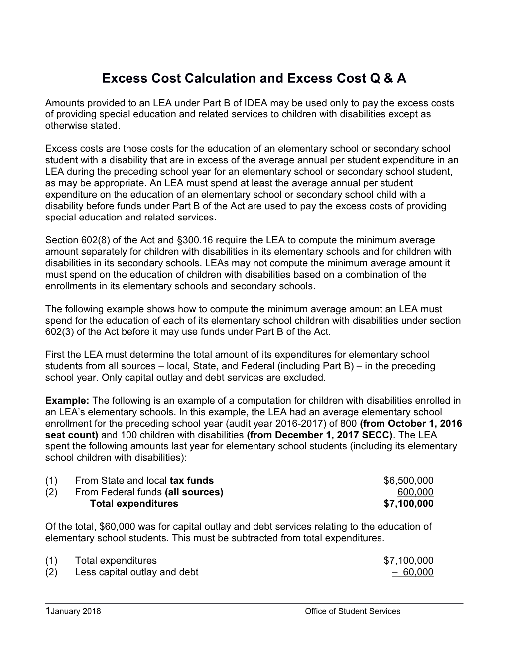 Excess Costs Calculation and Excess Cost Q &A