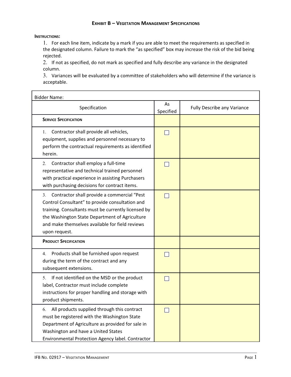 Exhibit B Vegetation Management Specifications