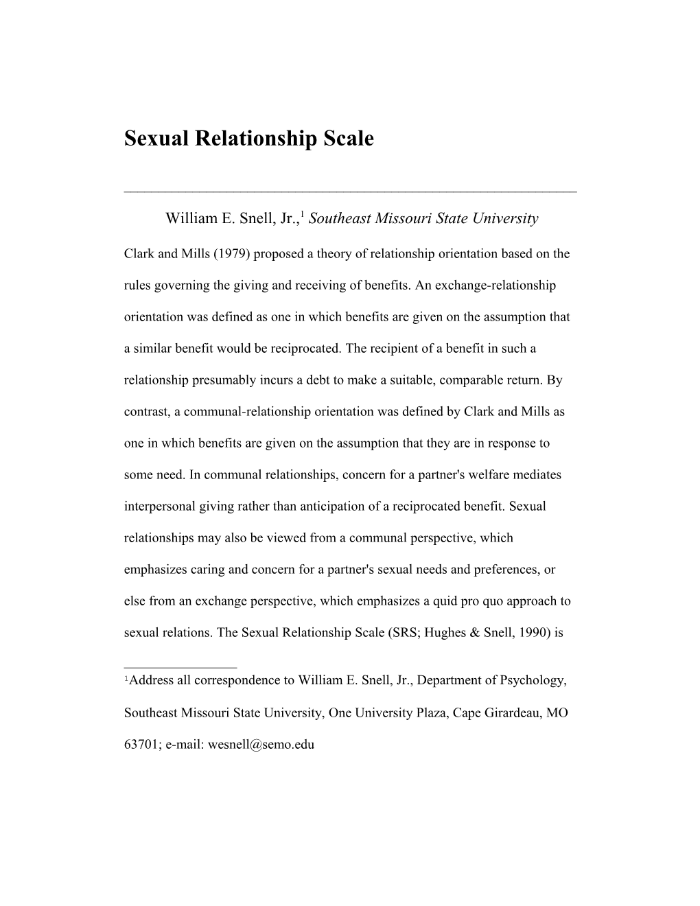 Communal and Exchange Approaches to Sexual Relations