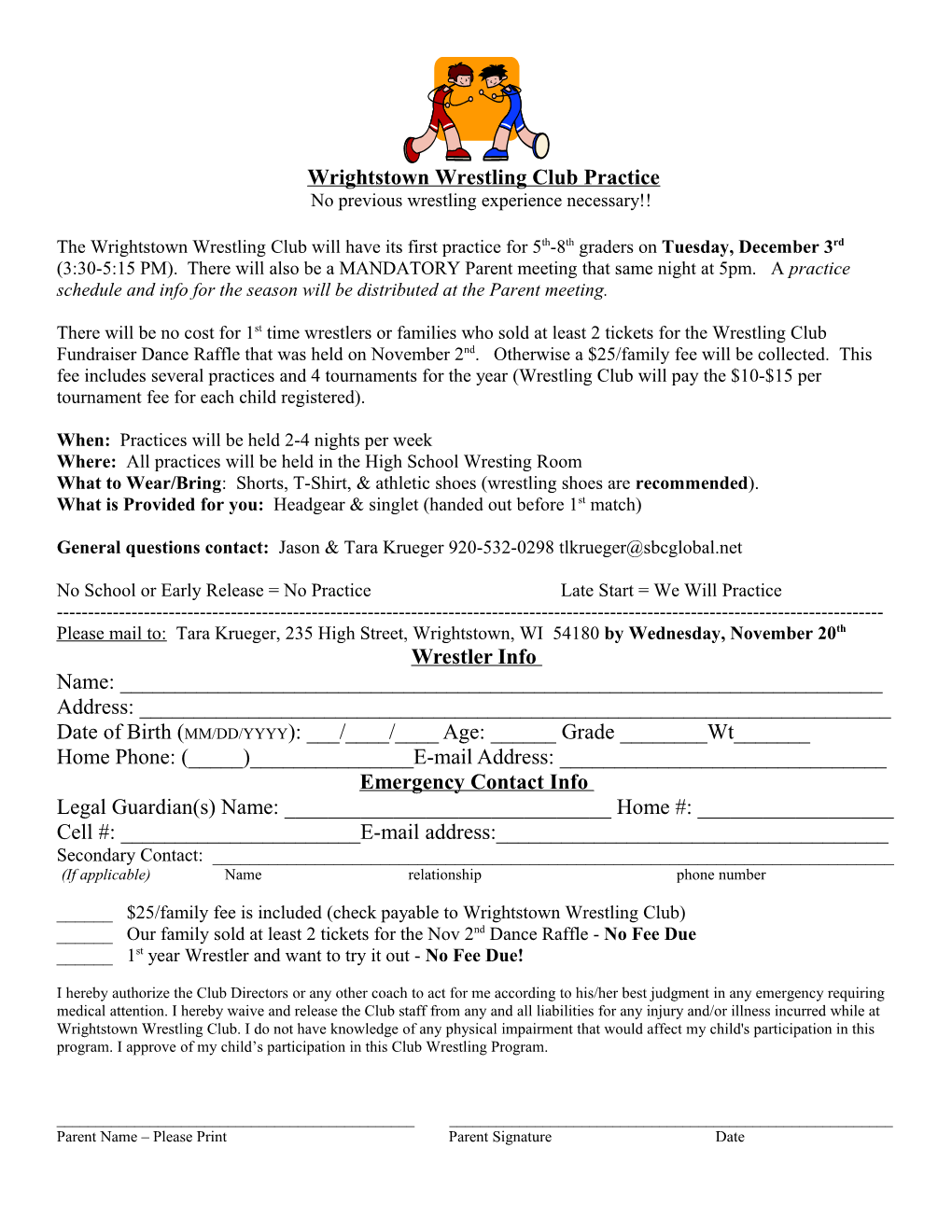Wrightstown Middle School Wrestling Club Program