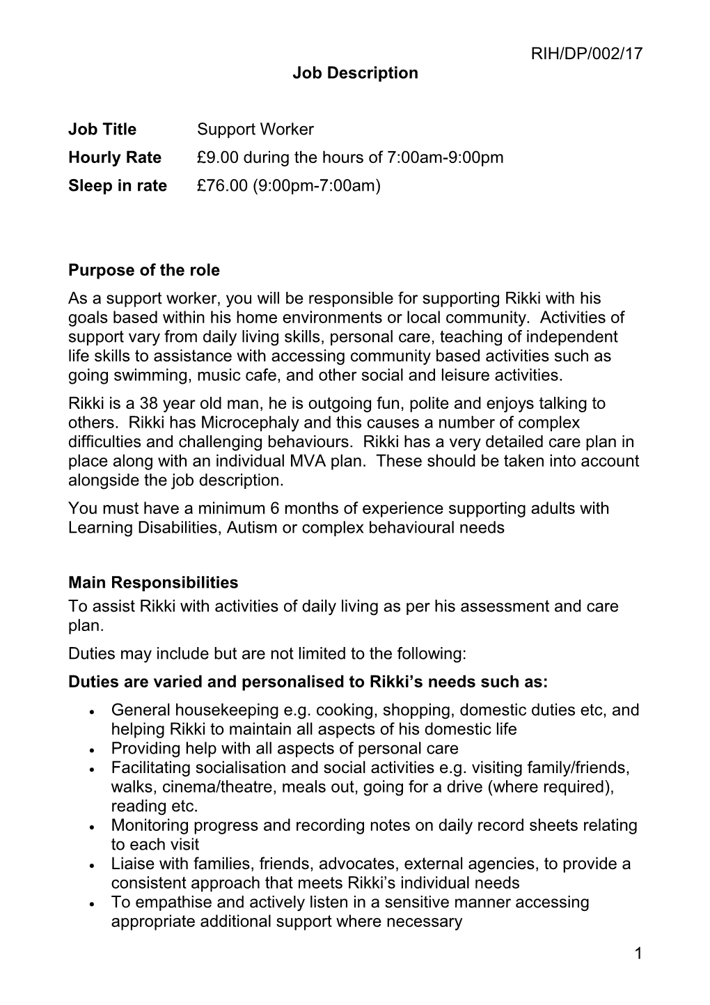 Job Title Support Worker s2