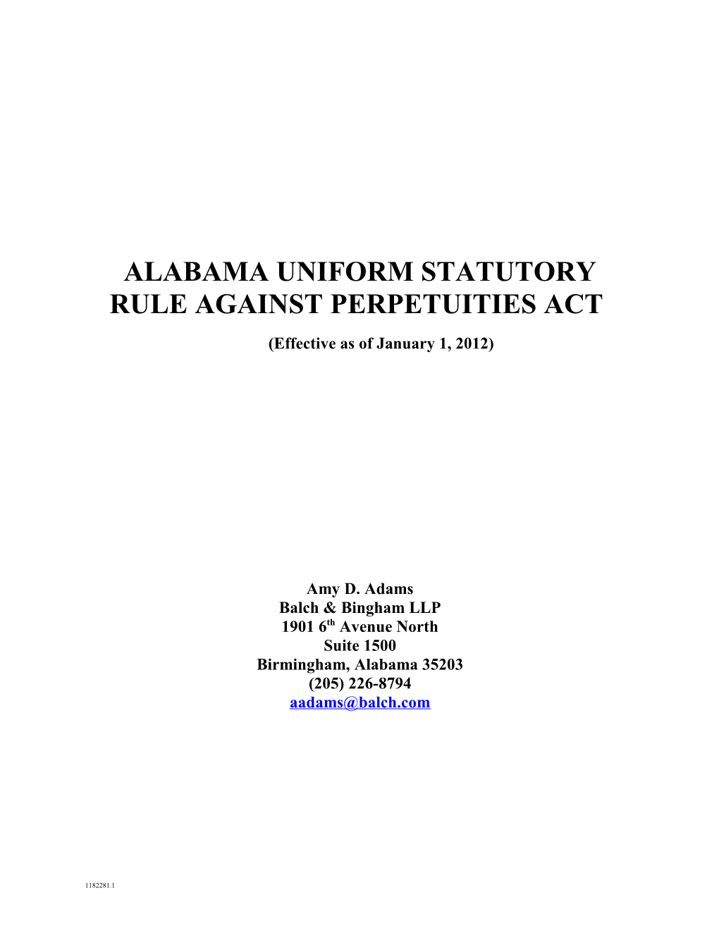 Alabama Uniform Statutory Rule Against Perpetuities Act