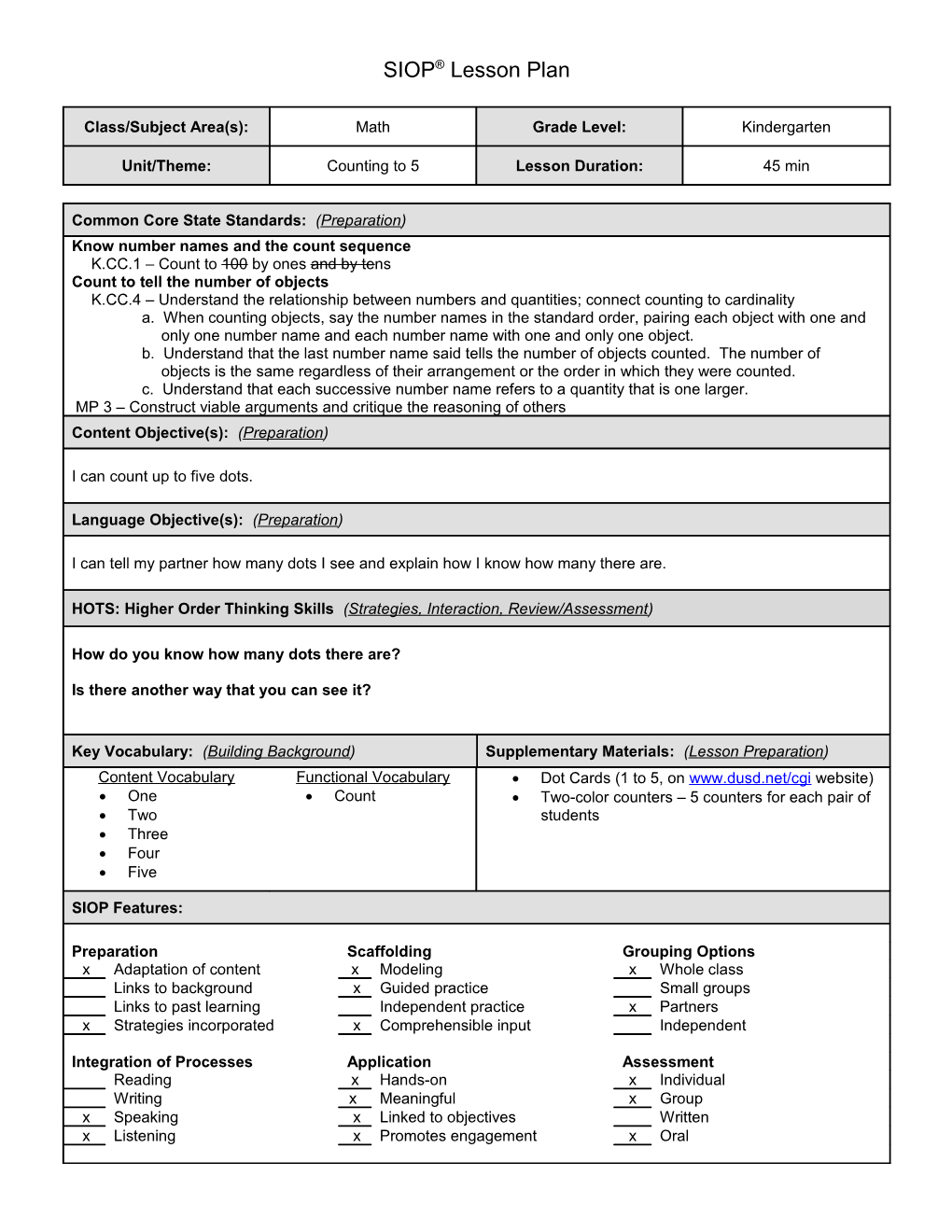 SIOP Lesson Plan