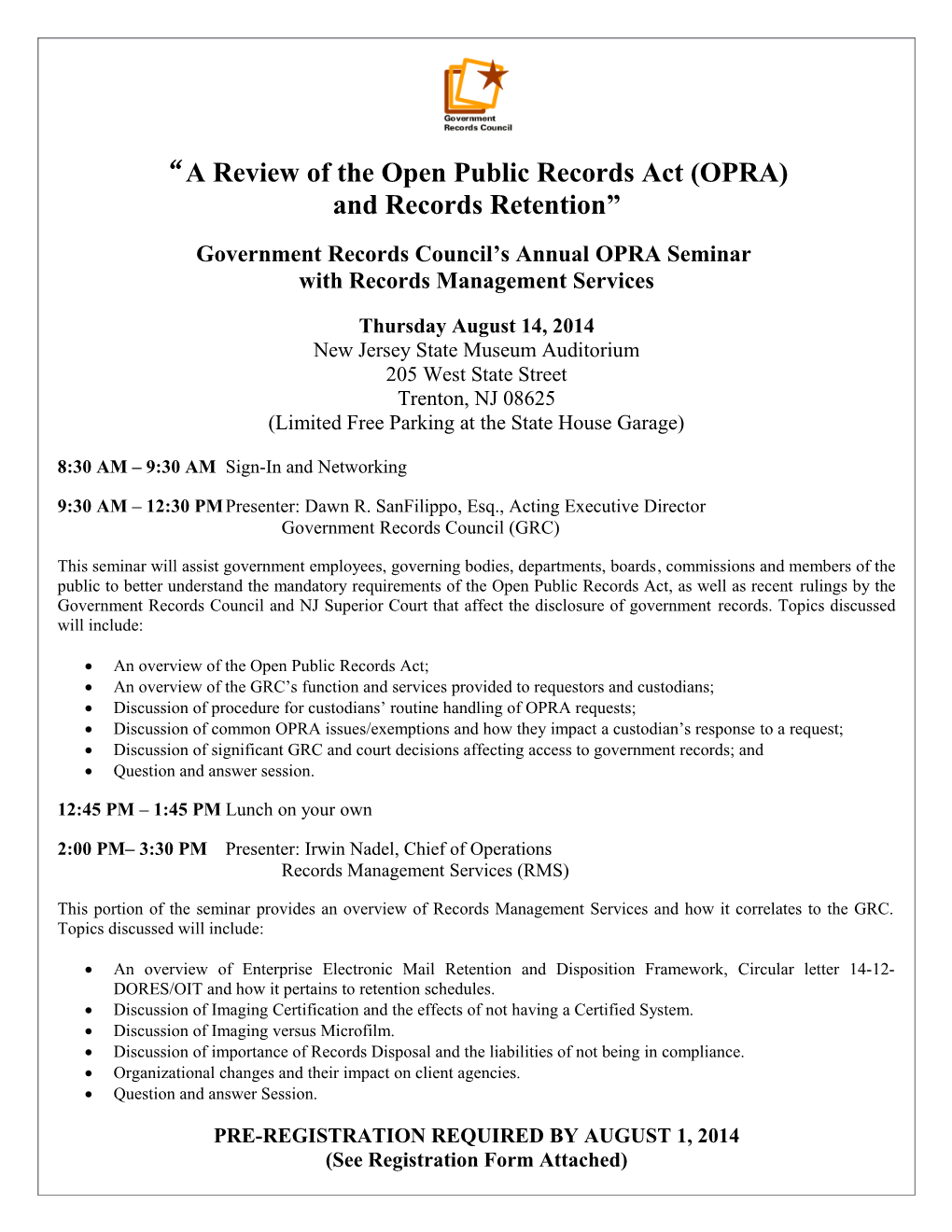 A Review Of The Open Public Records Act 8Th Annual Seminar Registration