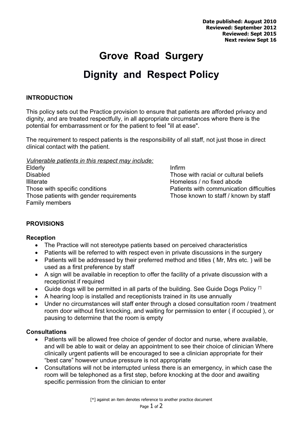 Dignity and Respect Policy