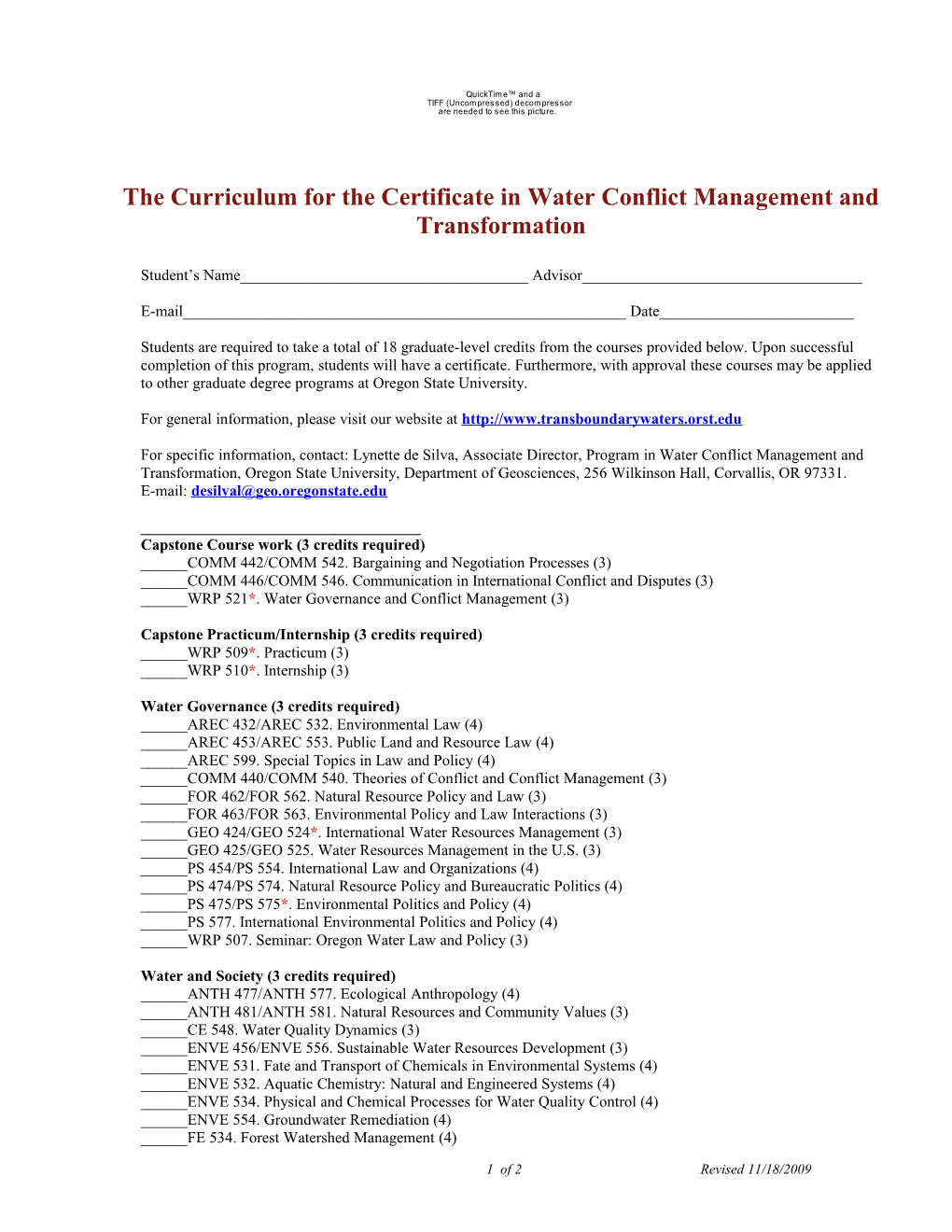 The Curriculum for the Certificate in Water Conflict Management and Transformation