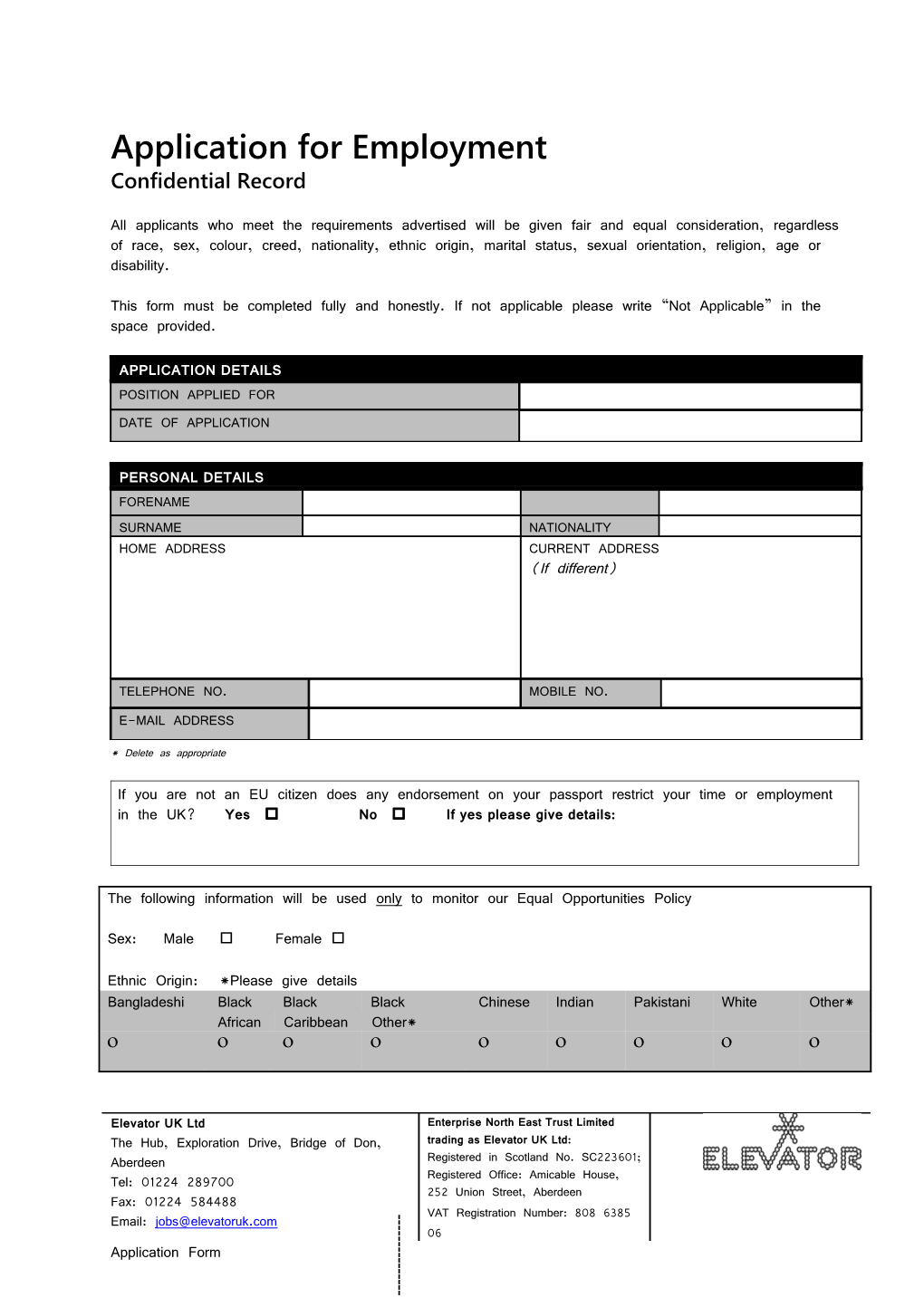 App Form for Employment