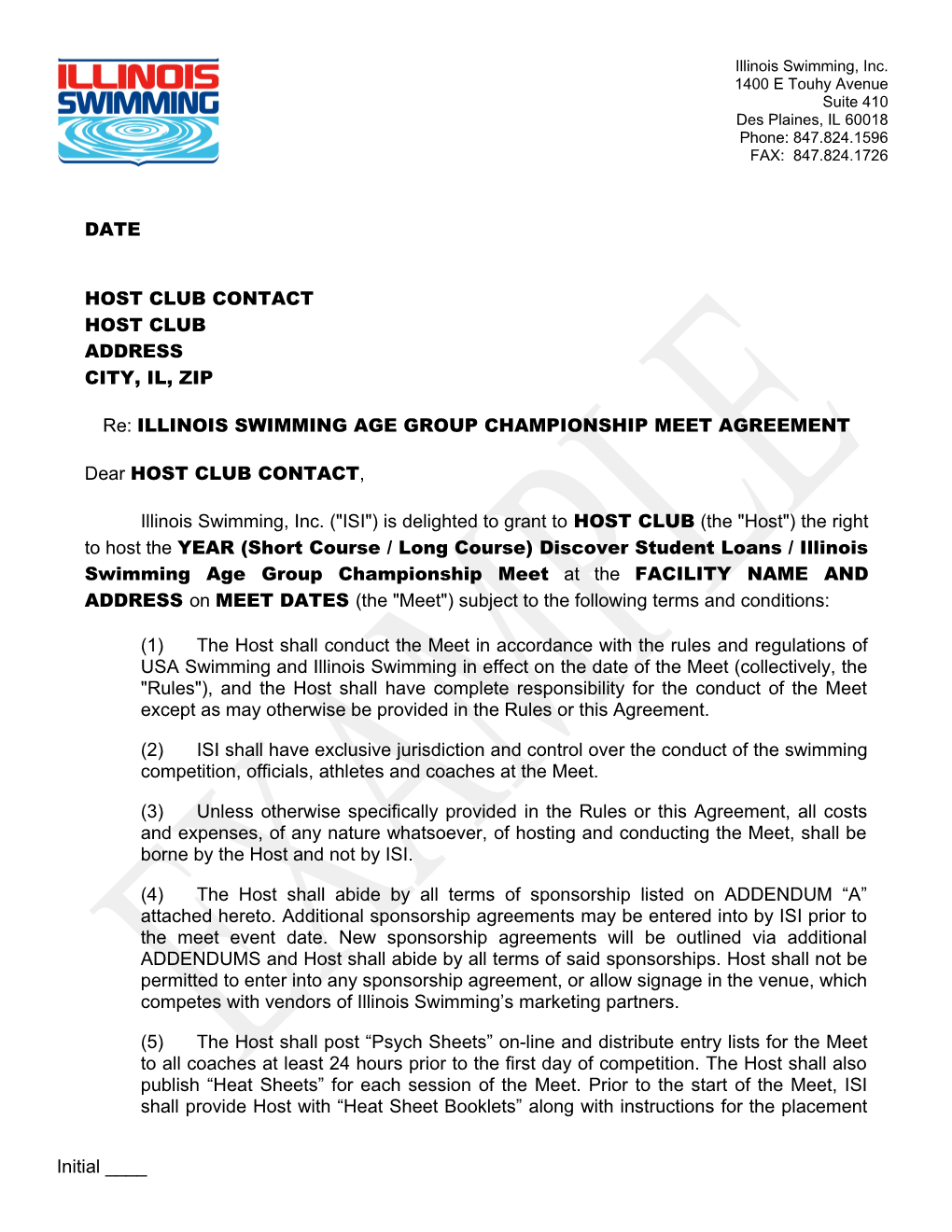 Re: ILLINOIS SWIMMING CHAMPIONSHIP MEET AGREEMENT s1