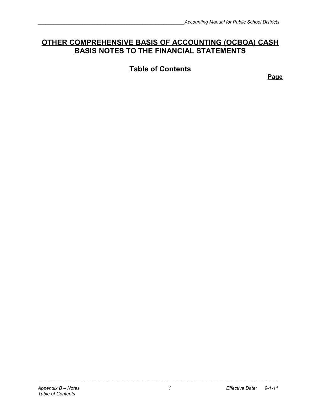 Other Comprehensive Basis of Accounting (Ocboa) Cash Basis Notes to the Financial Statements
