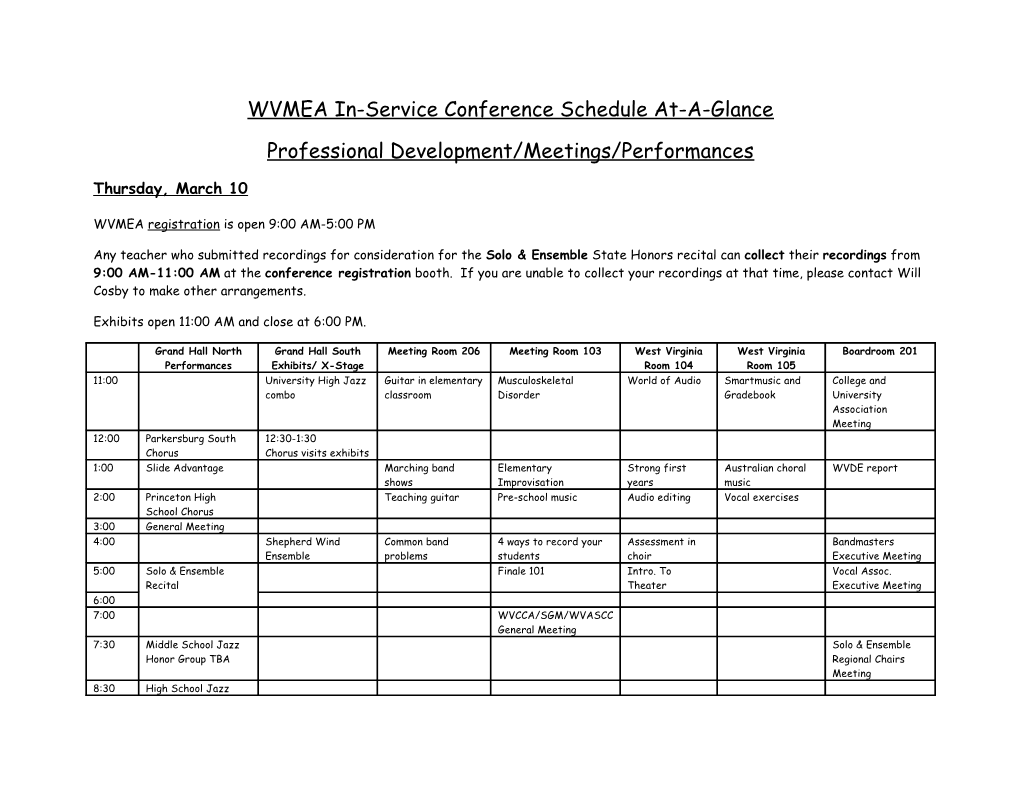 WVMEA In-Service Conference Schedule At-A-Glance