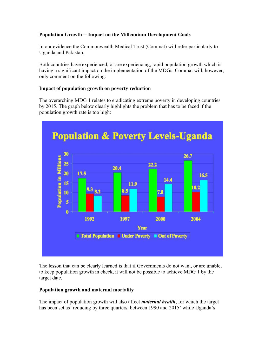 Population Growth Impact on the Millennium Development Goals