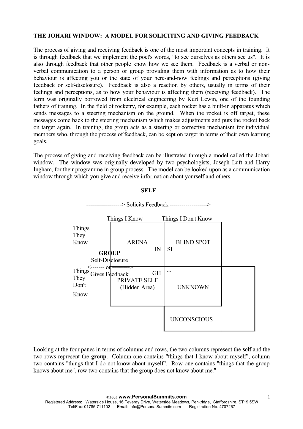 The Johari Window Handout