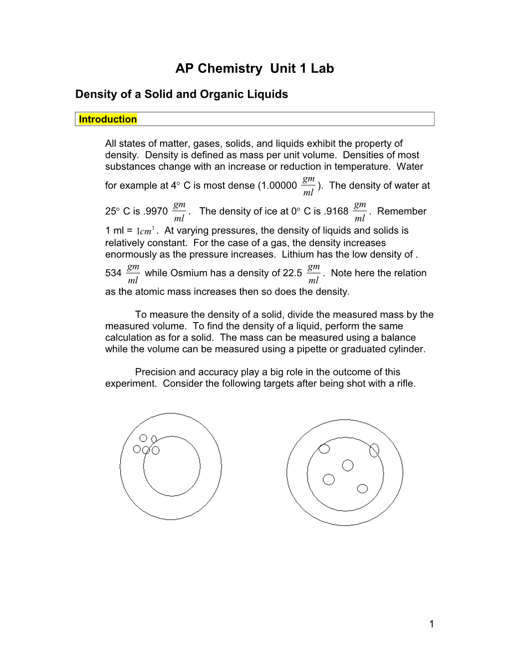 AP Chemistry Unit 1 Lab