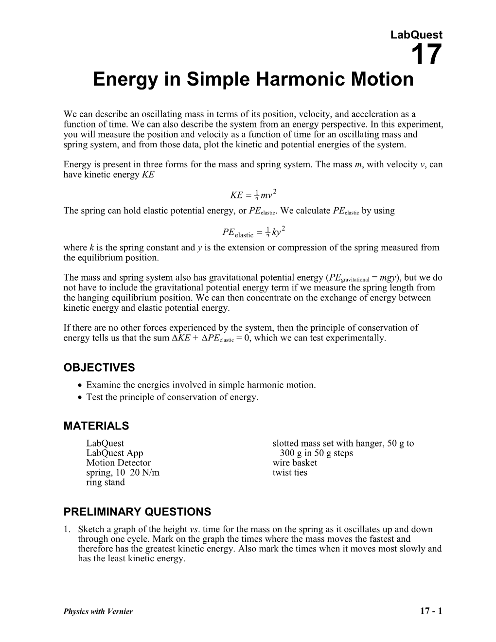 Energy in Simple Harmonic Motion s1