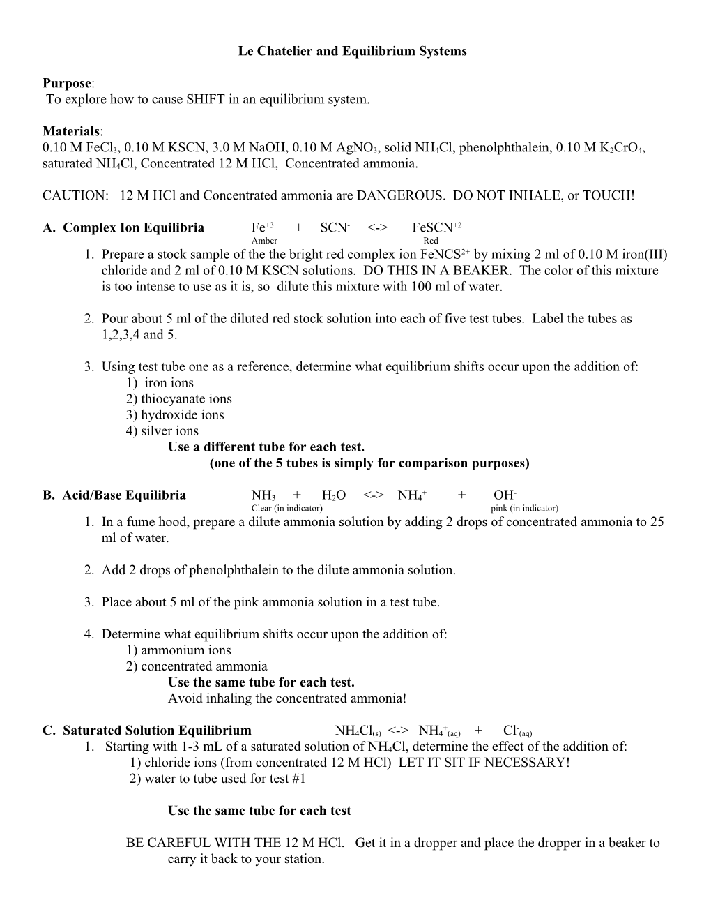 Le Chatelier and Equilibrium Systems