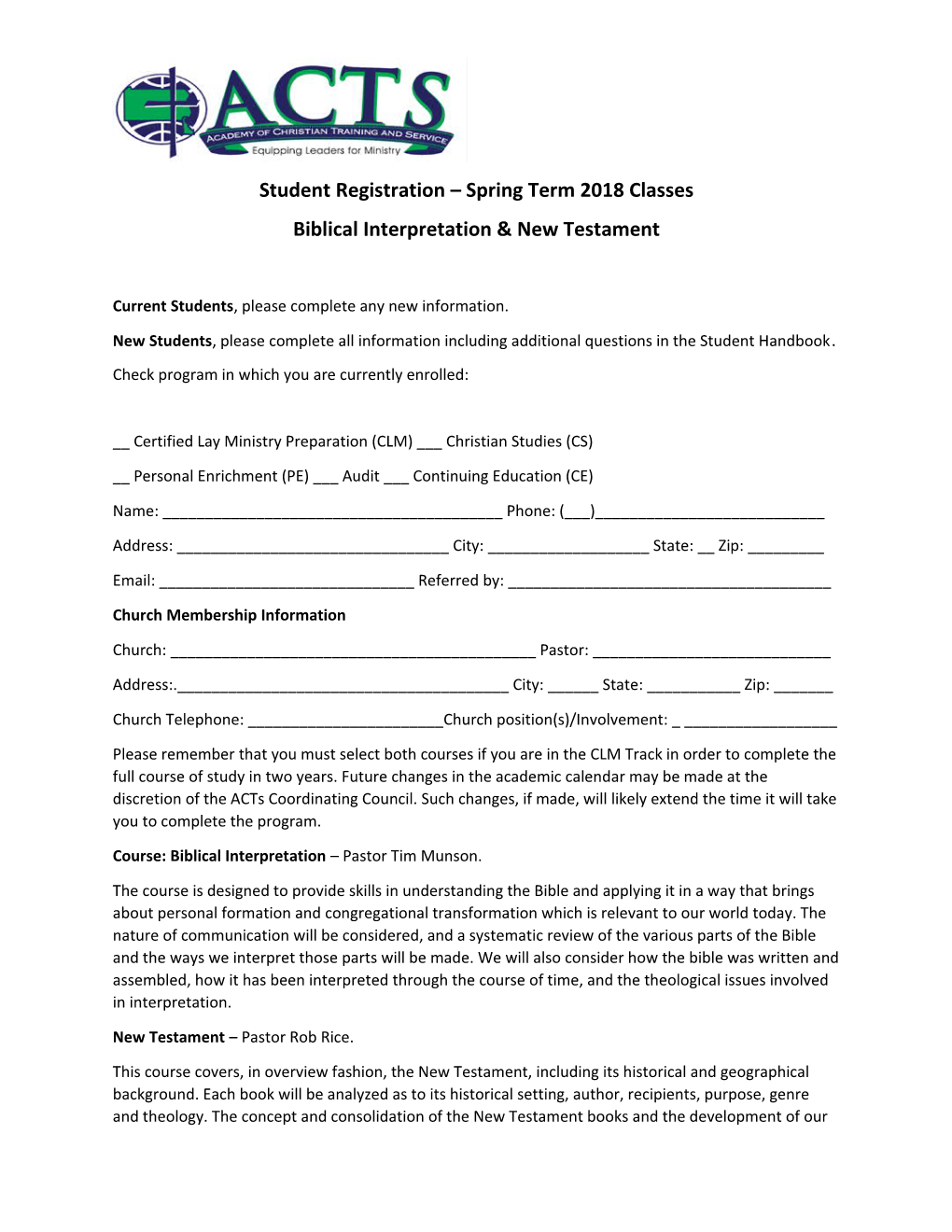 Student Registration Spring Term 2018 Classes