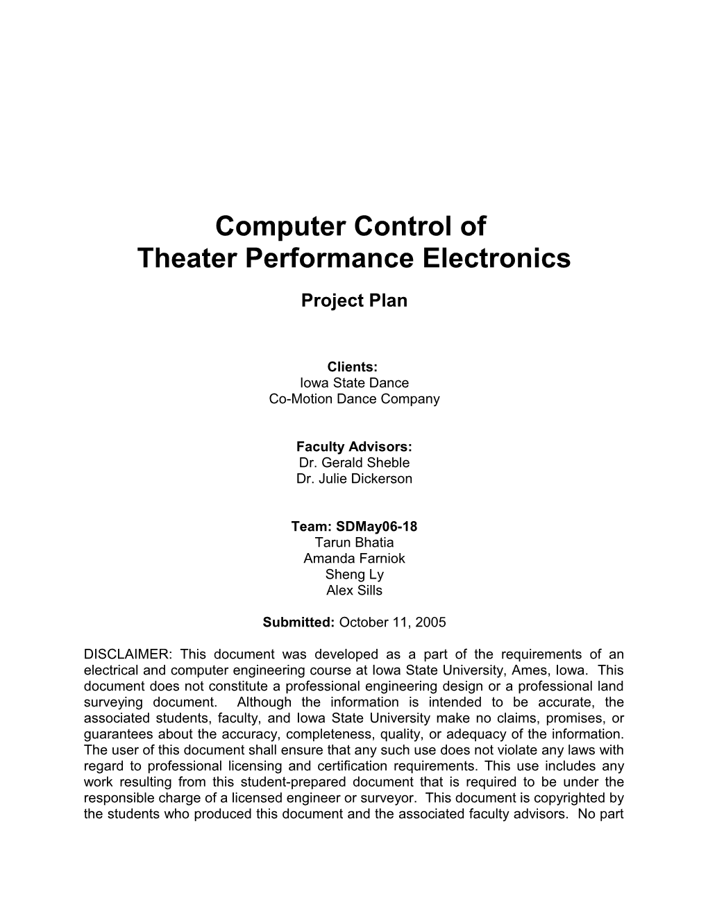 Computer Control of Theater Performance Electronics