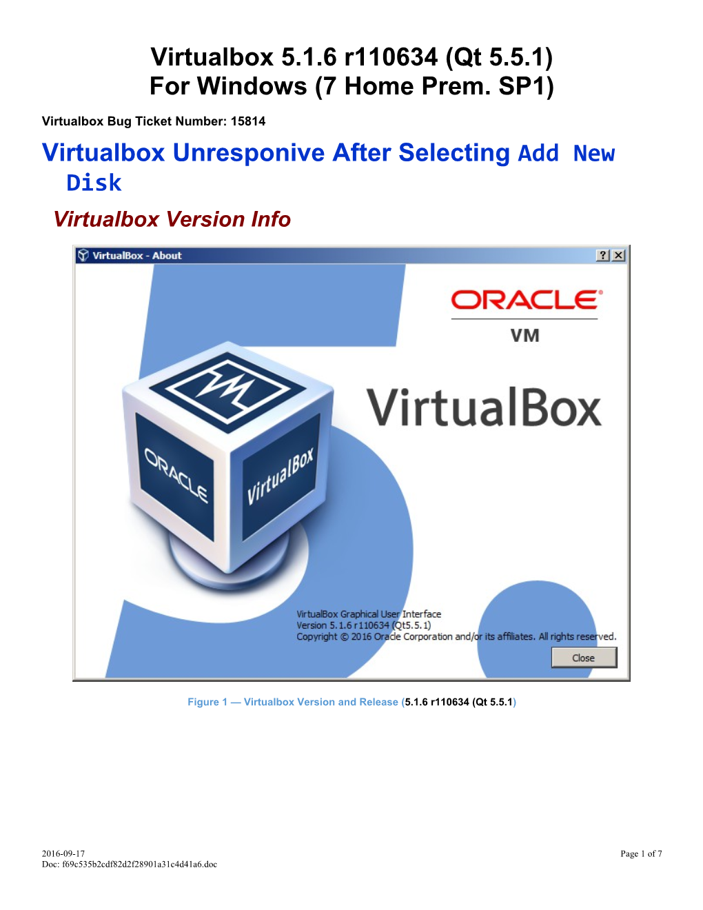 Virtualbox 5.1.6 Bug Report