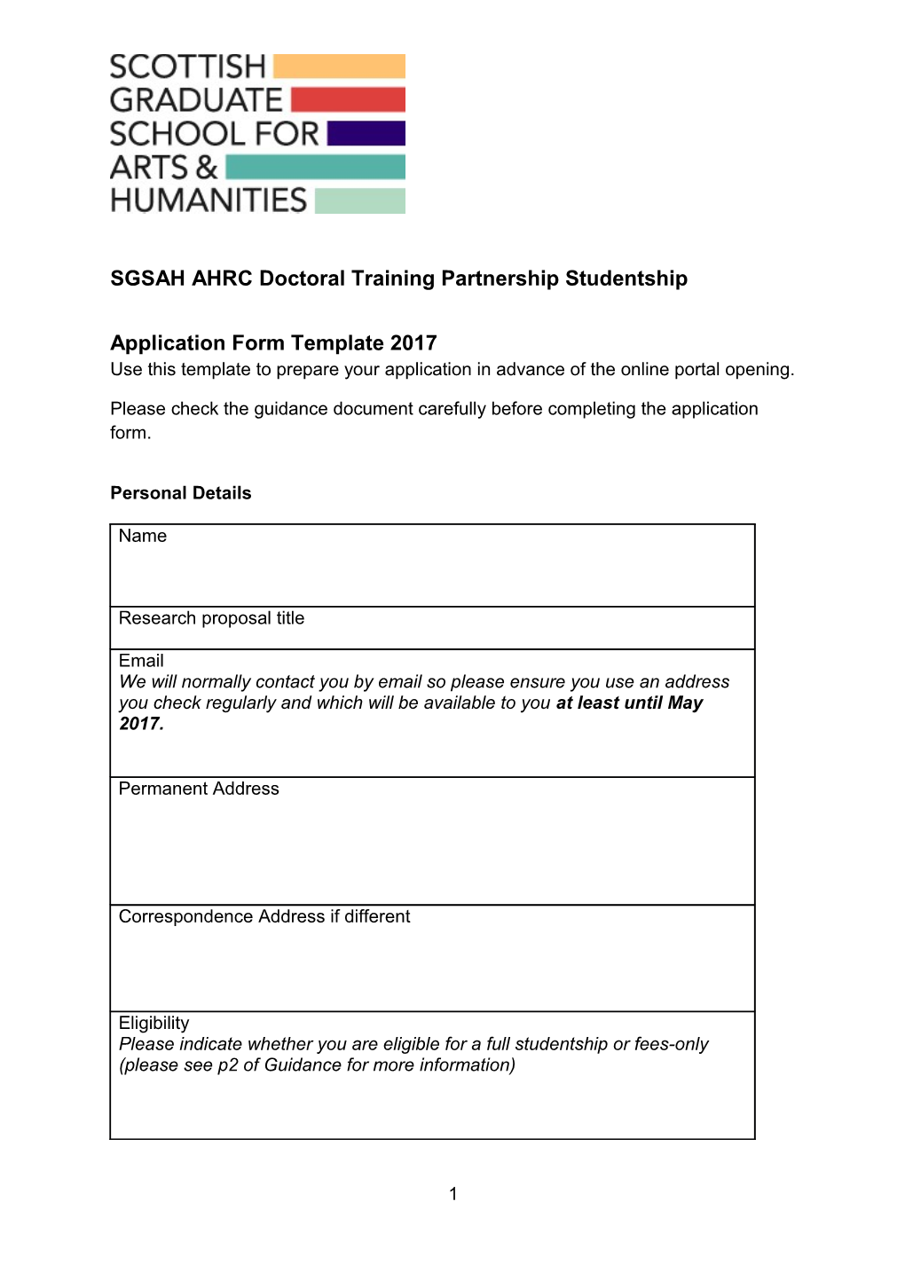 SGSAH AHRC Doctoral Training Partnership Studentship