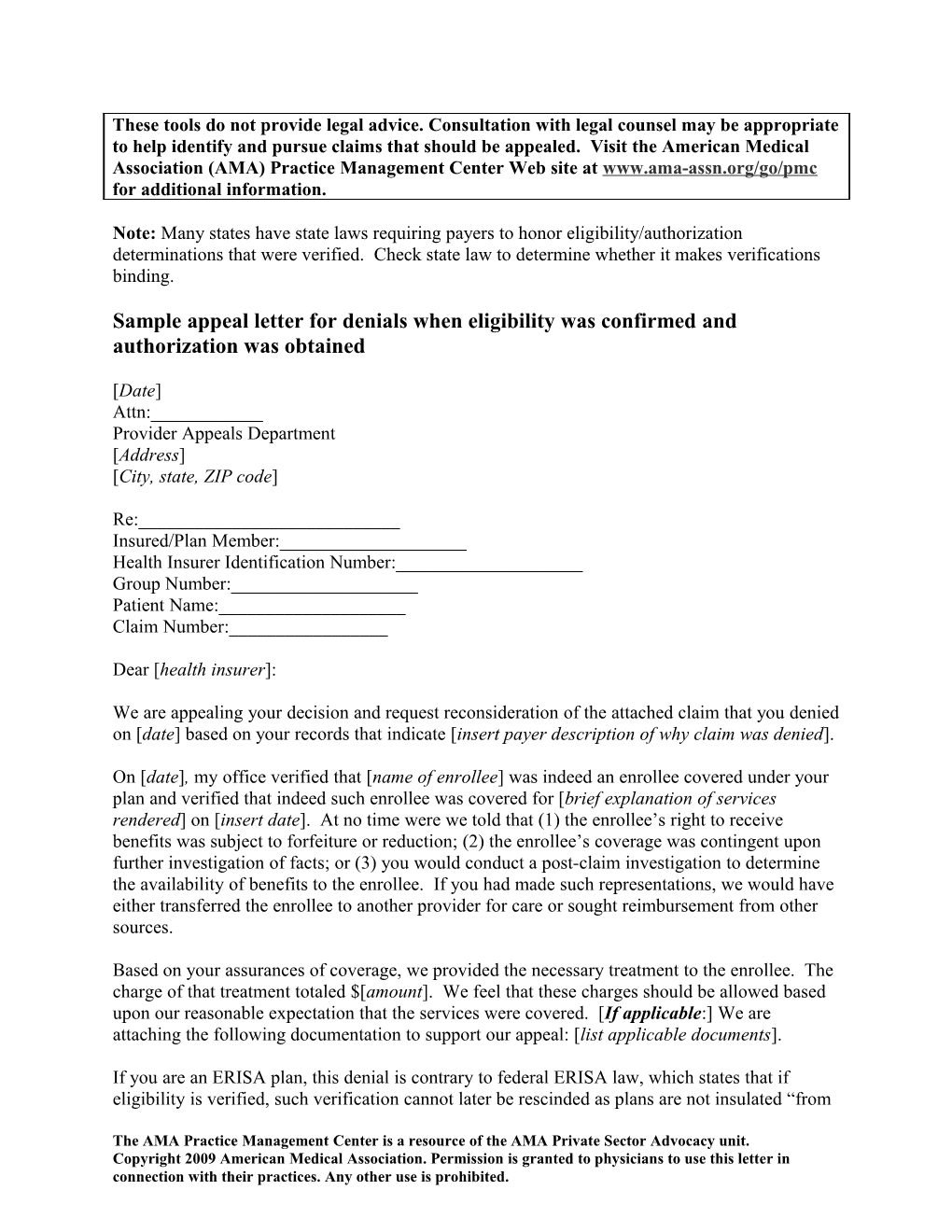 Sample Appeal Letter for Denials When Eligibility Was Confirmed and Authorization Was Obtained