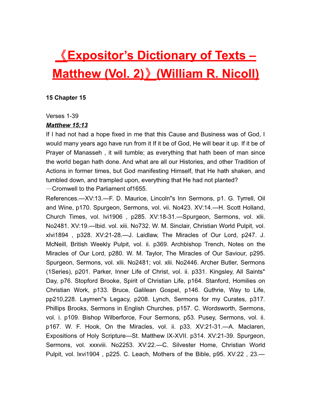 Expositor S Dictionary of Texts Matthew (Vol. 2) (William R. Nicoll)