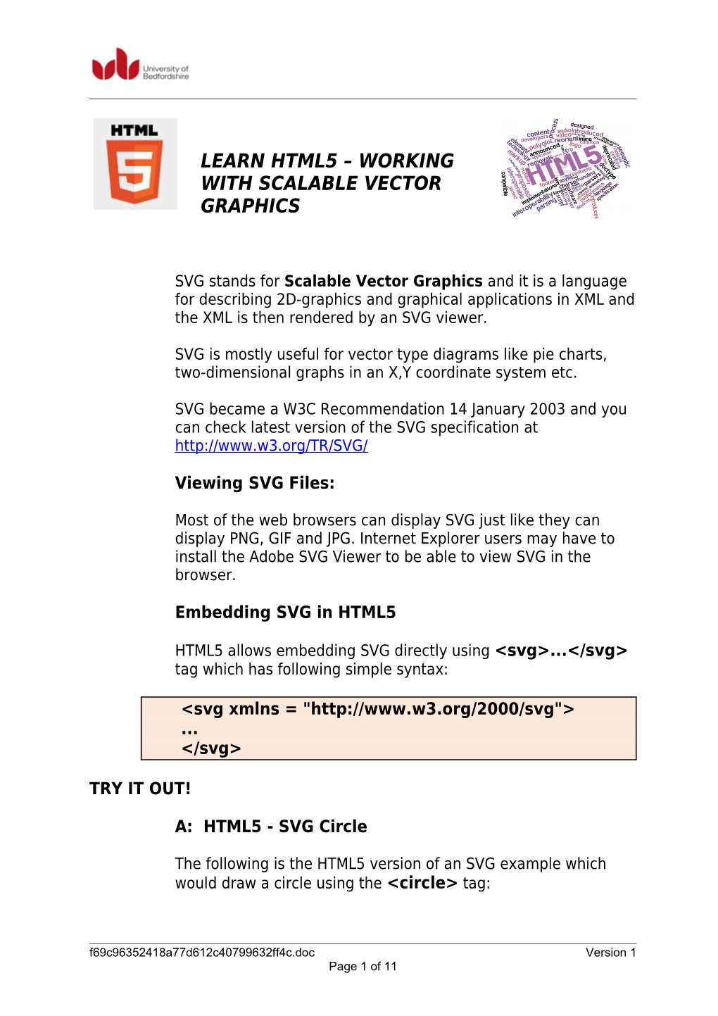 Learn Html5 Working with Scalable Vector Graphics