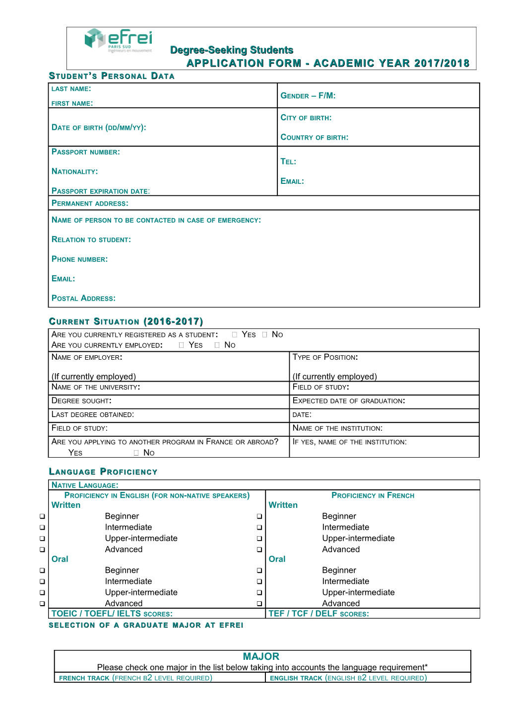 Application Form - Academic Year 2017/2018