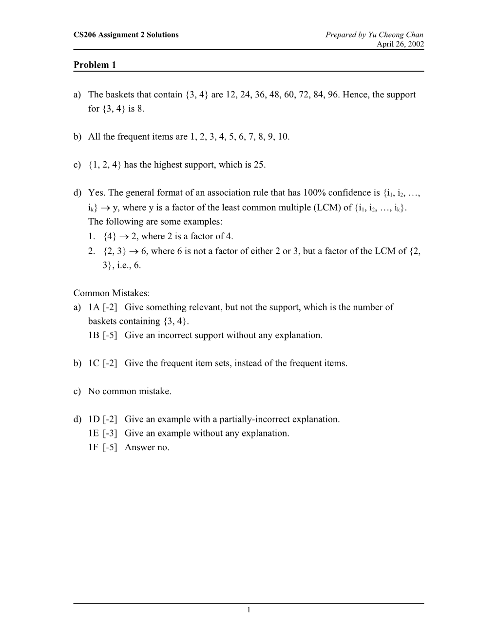 CS206 Assignment 2 Solutions Prepared by Yu Cheong Chan