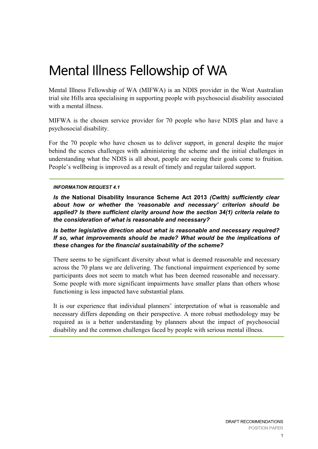 Submission PP221 - Mental Illness Fellowship of WA (MIFWA) - National Disability Insurance