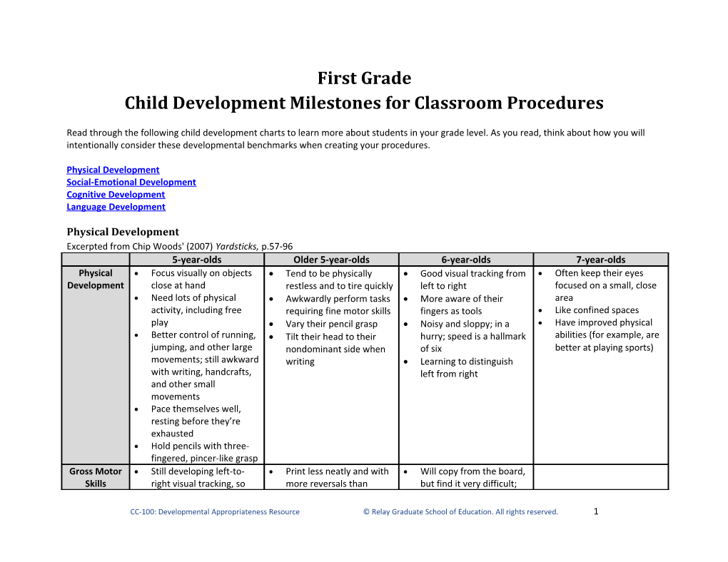Child Development Milestonesfor Classroom Procedures