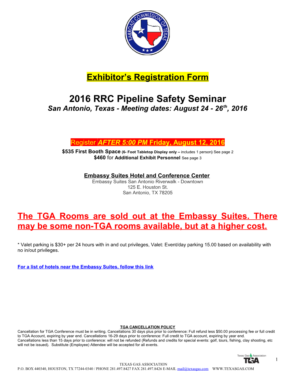 TGA Annual Meeting Exhibit Hours