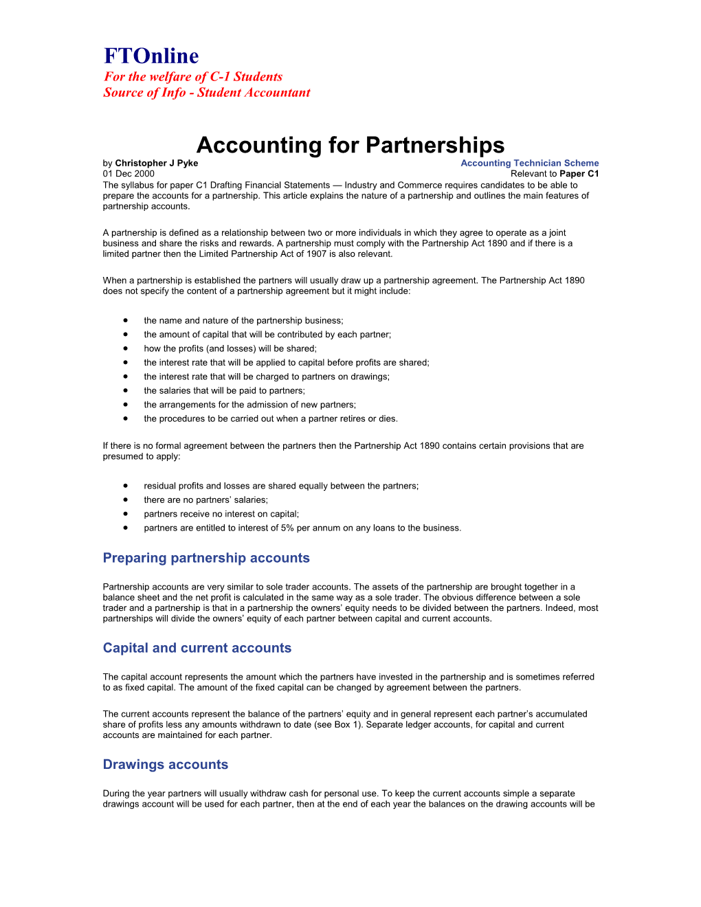 Accounting for Partnerships