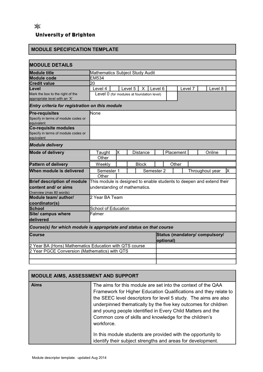 Module Specification Template s7