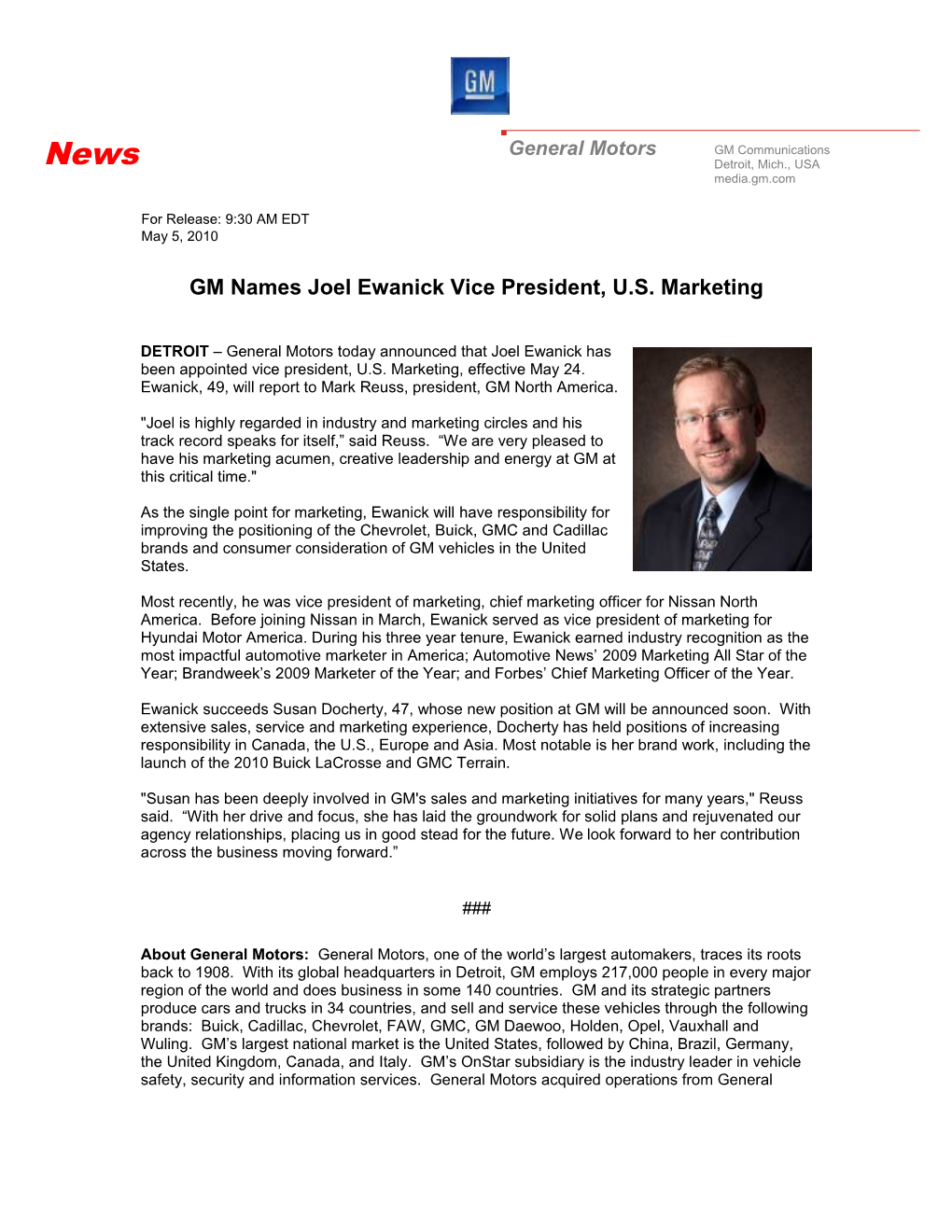 General Motors Press Release s1