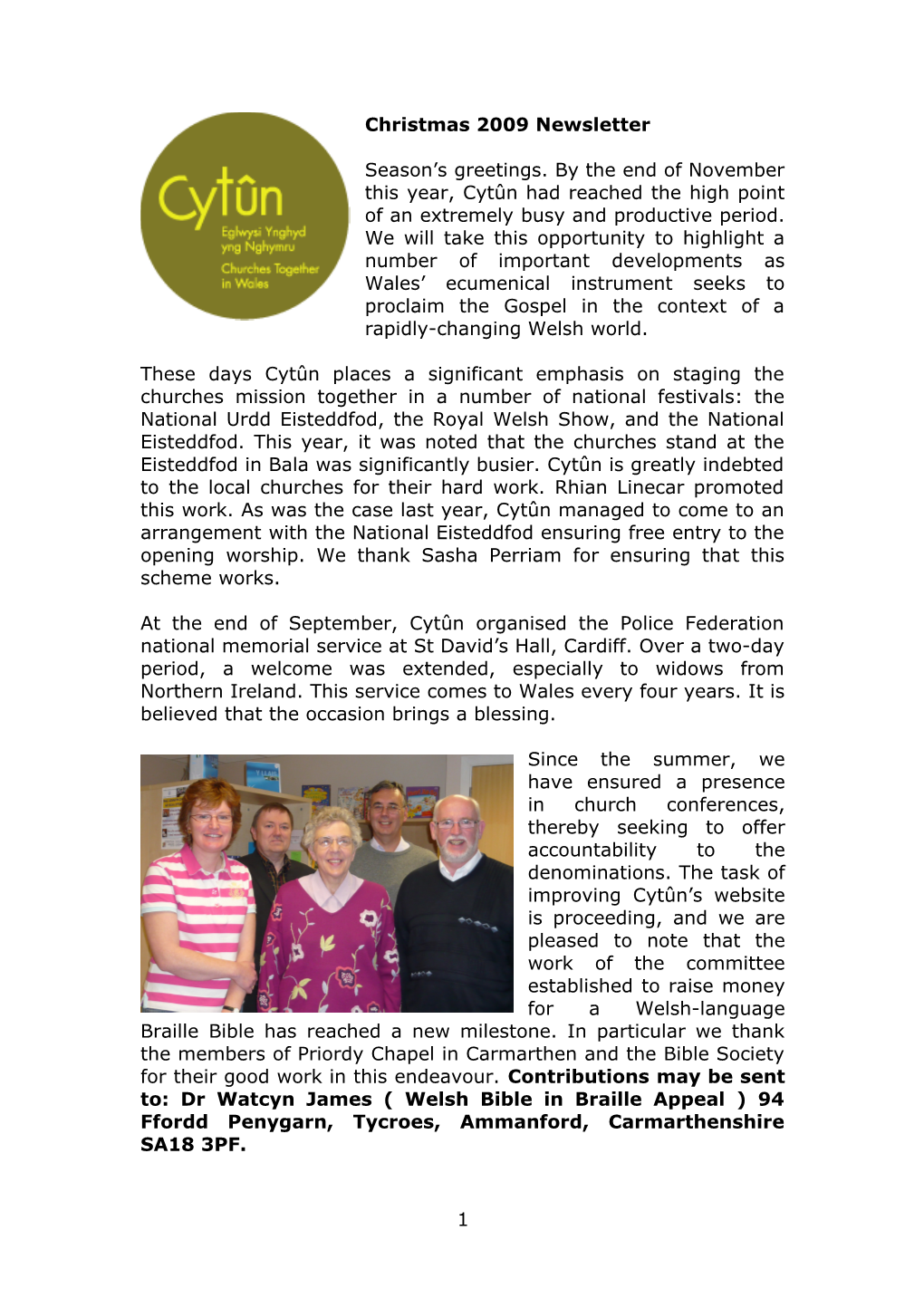 Christmas 2009 Newsletter